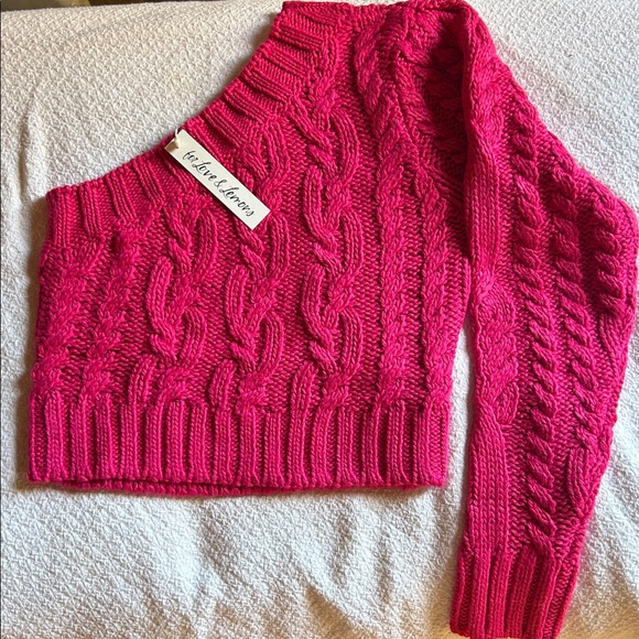 NWT For Love And Lemons Fuchsia Cable Knit Sweater asymmetrical one shoulder szM - Picture 1 of 5